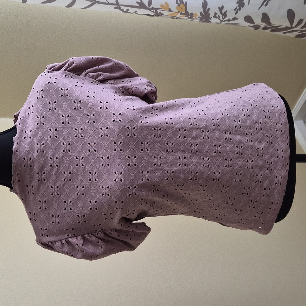 Purple Eyelet Puff Sleeve Top